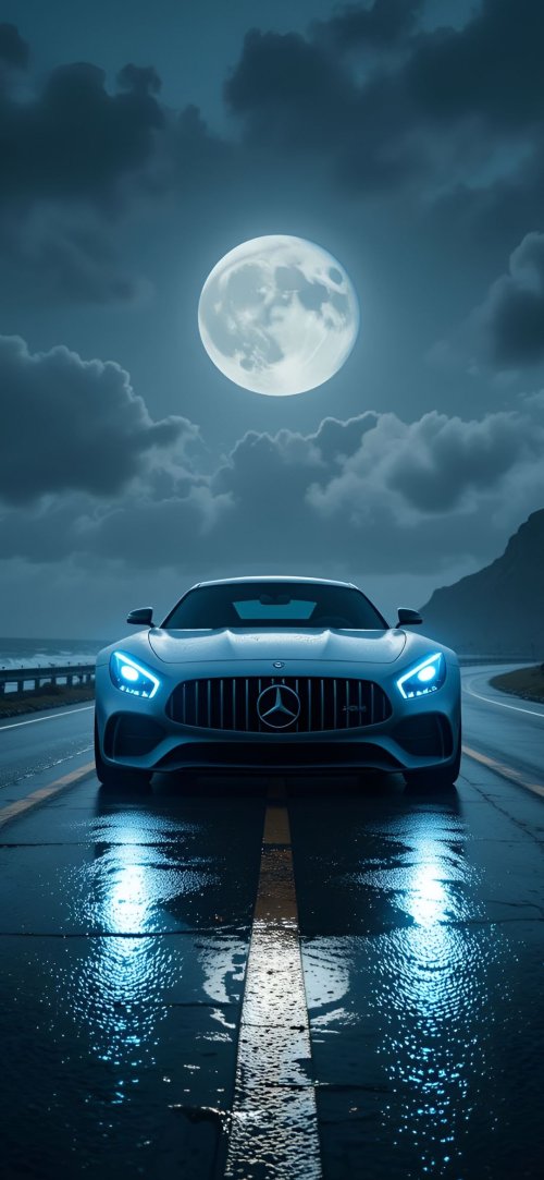 Mercedes on Wet Road