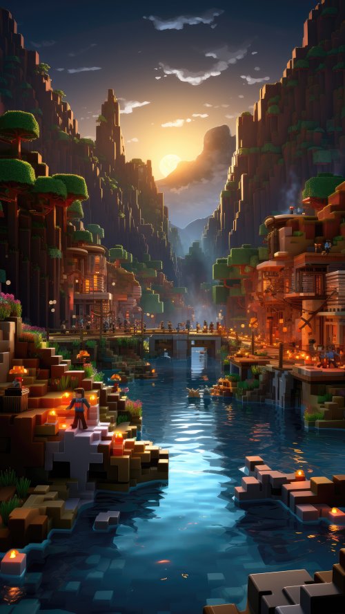 Minecraft River Village - minecraft Wallpaper