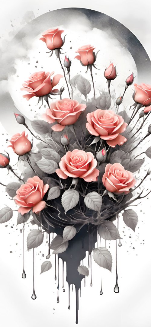 Monochrome Rose Arrangement - floral Wallpaper