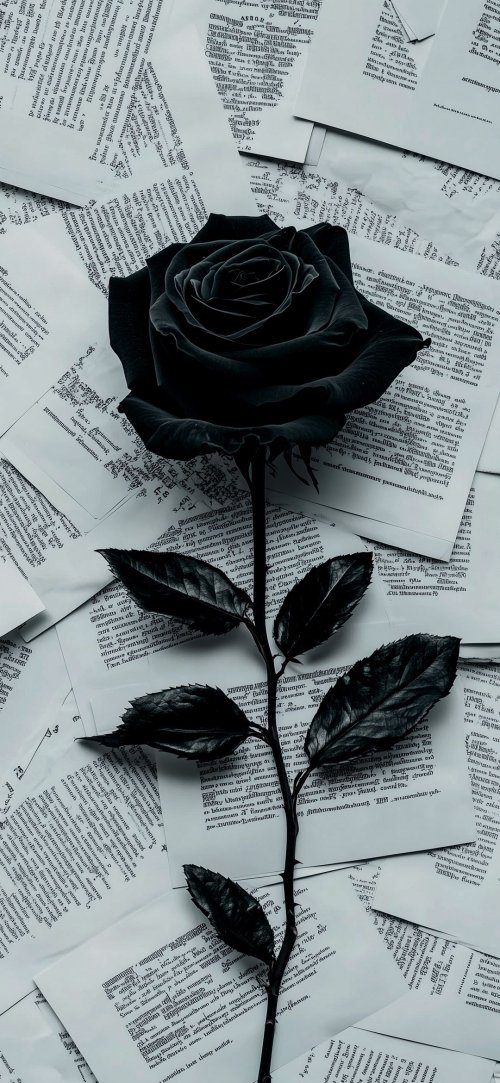Monochrome Rose on Script - gothic Wallpaper