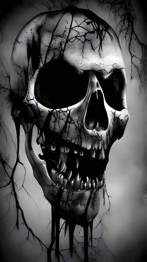 Monochrome Skull with Branches - gothic Wallpaper