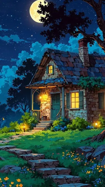 Moonlit Cottage Dreamscape - Related OpersCraft wallpaper