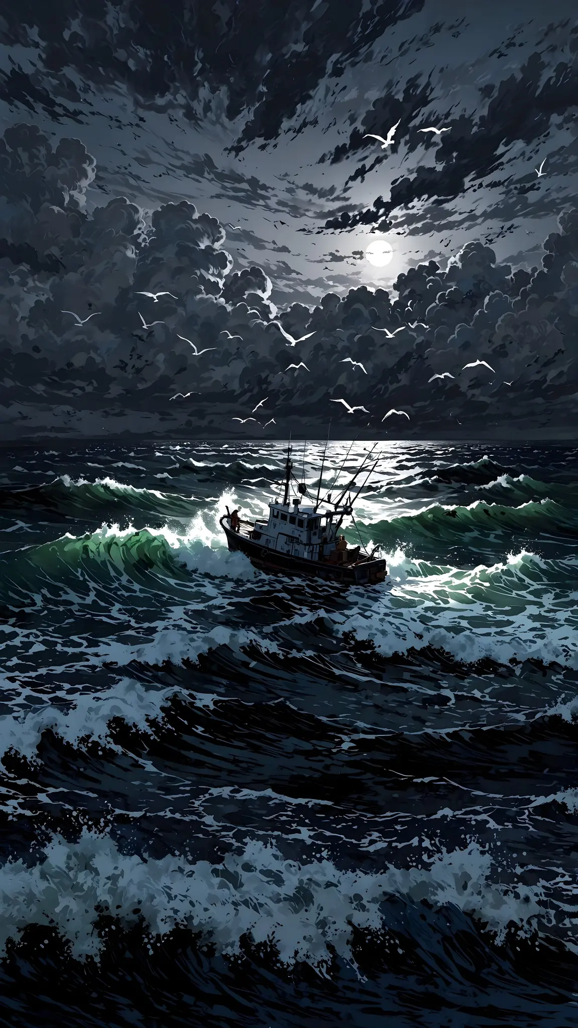 Moonlit Fishing Boat Voyage