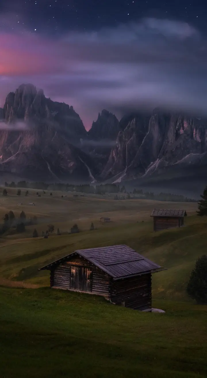 Mountain Cabin Twilight Scene
