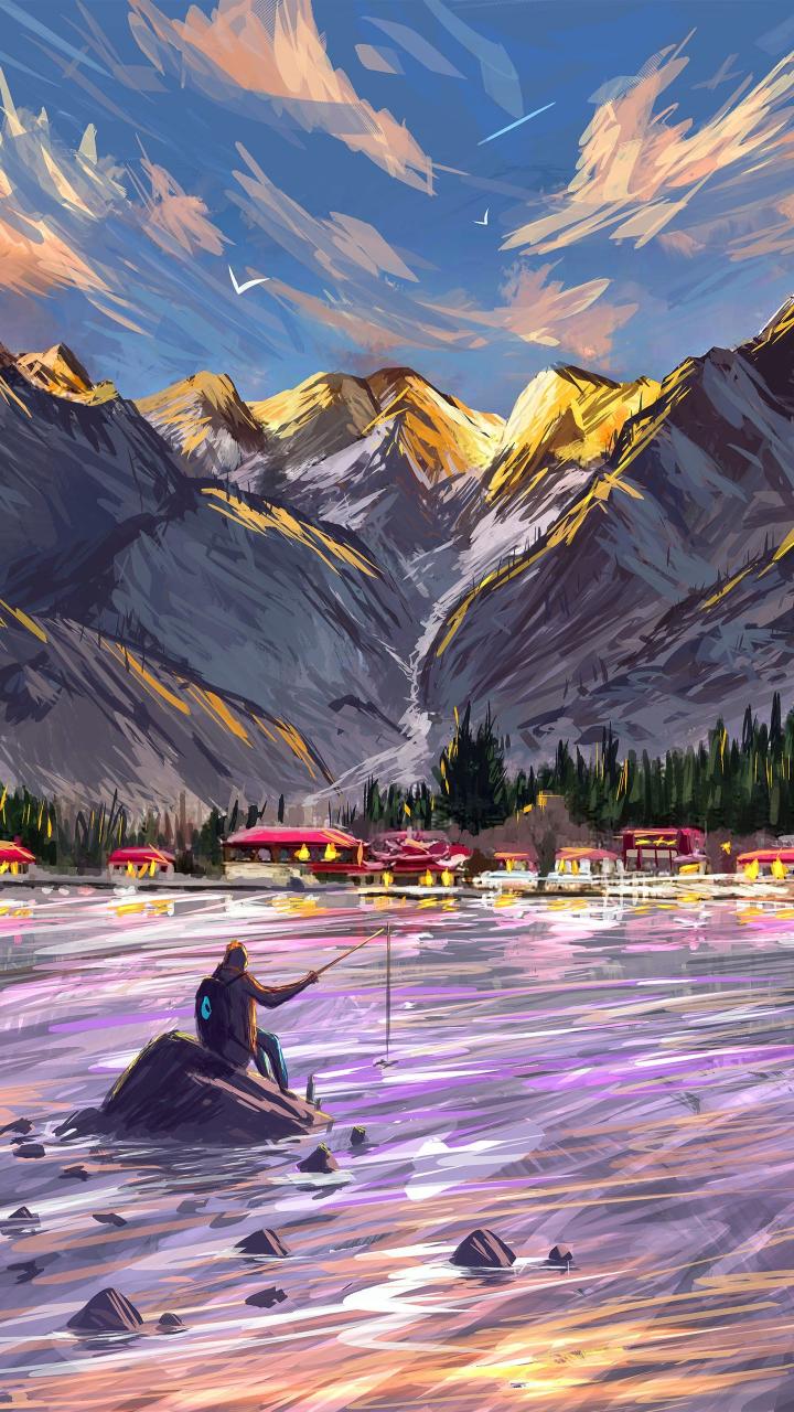 Mountain Lake Fishing Art - Related OpersCraft wallpaper