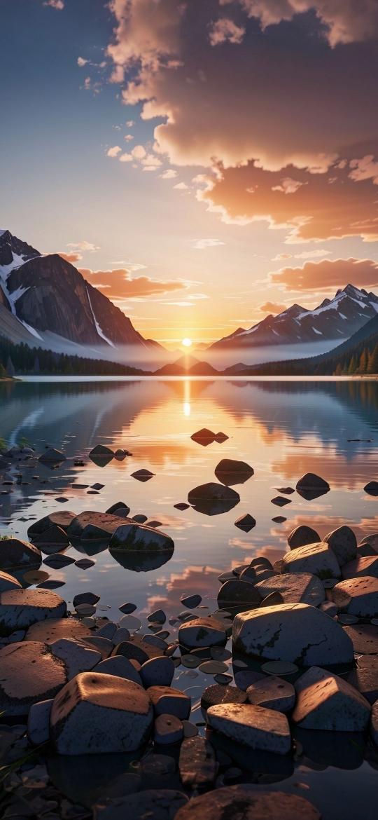 Mountain Lake Sunset View