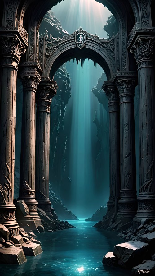 Mystic Temple River - fantasy Wallpaper