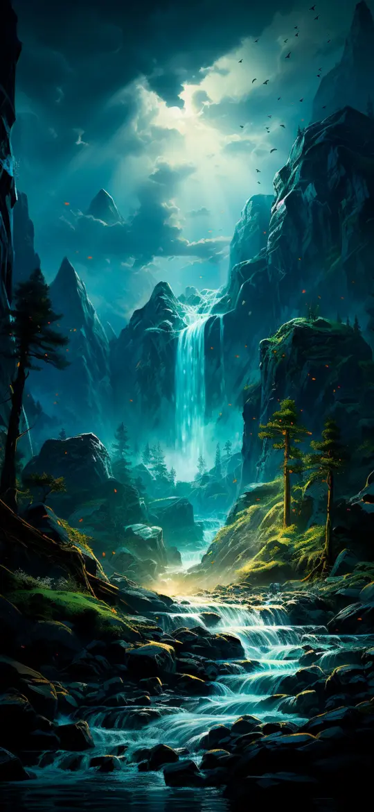 Mystical Waterfall Landscape - Related OpersCraft wallpaper