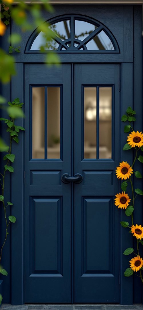 Navy Door Sunflowers