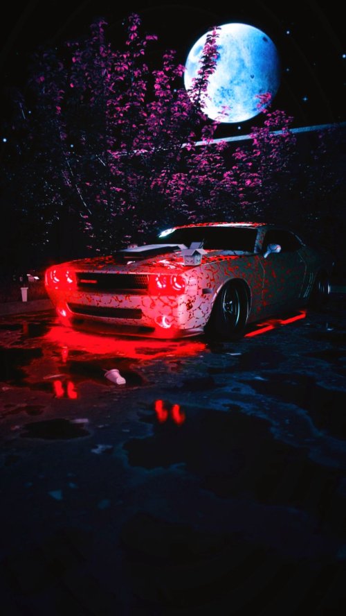 Neon Car Under Moon - Related OpersCraft wallpaper