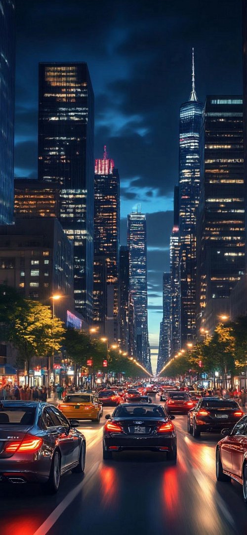 Neon City Traffic Night