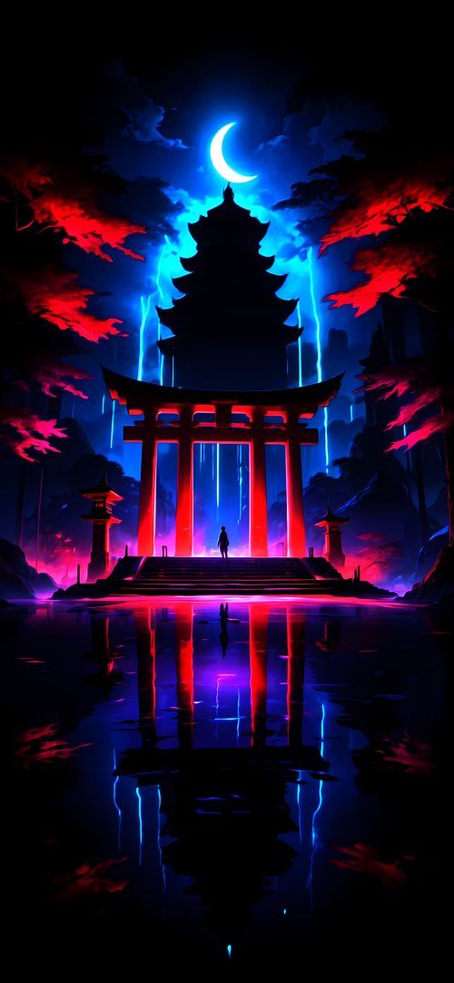 Neon Moonlit Temple