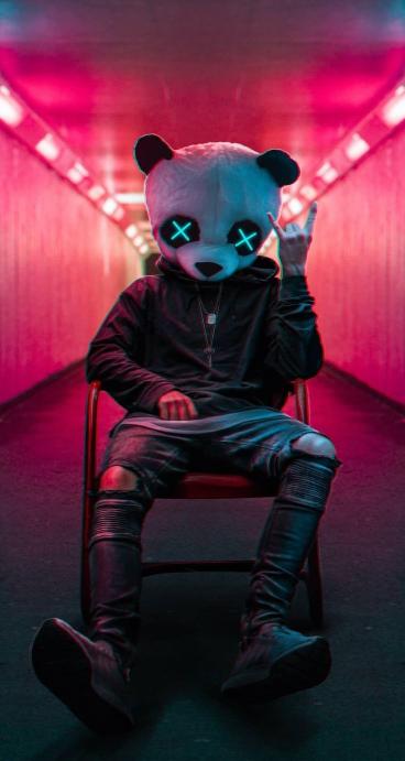 Neon Panda Rock On - mask Wallpaper