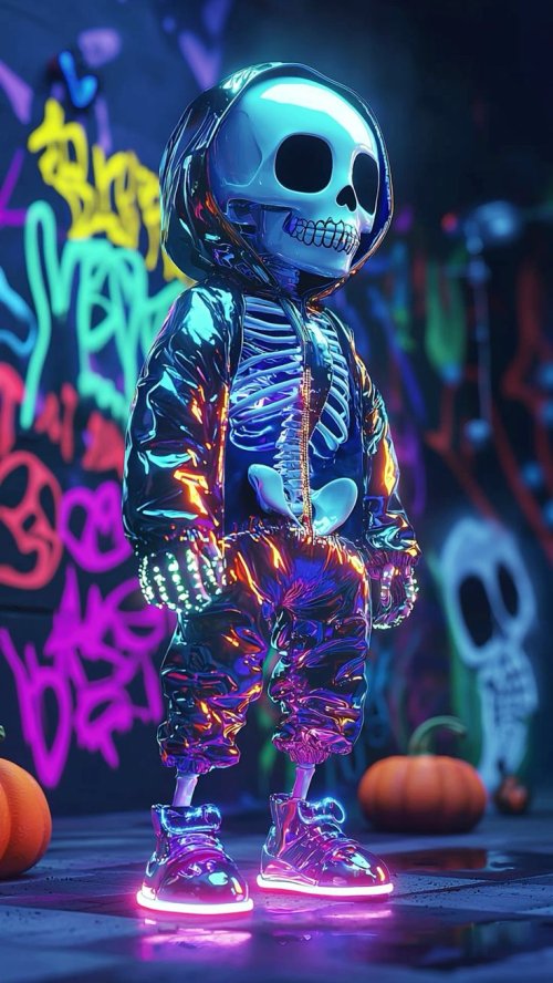 Neon Skeleton Halloween Vibes - Related OpersCraft wallpaper