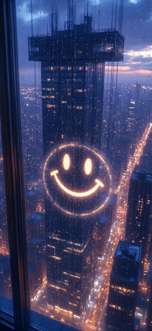 Neon Smiley Cityscape