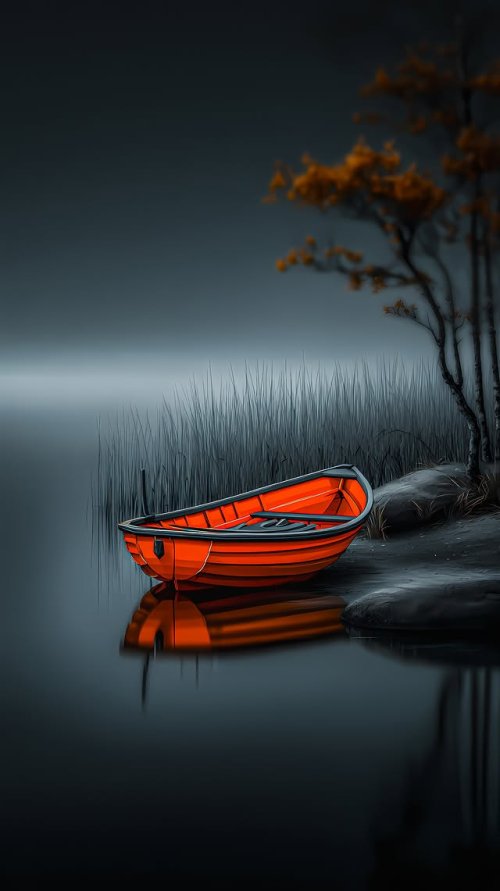 Orange Boat Lakeside - boat Wallpaper