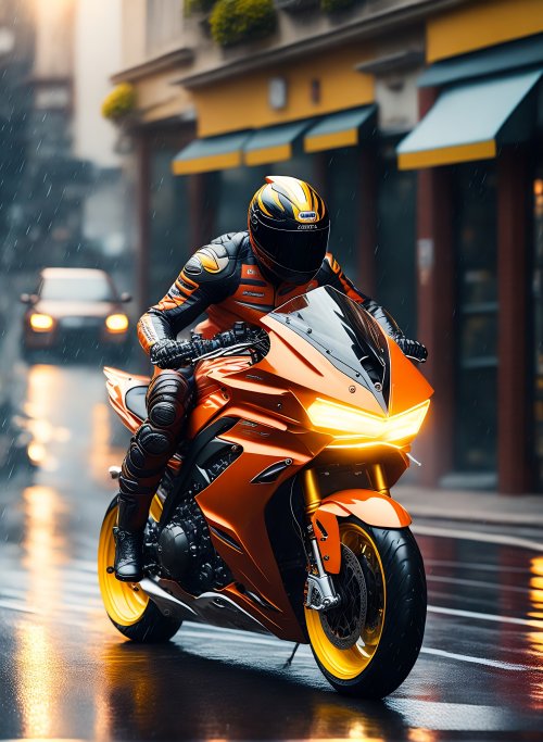 Orange Motorcycle Rainy Ride - Related StockWalls wallpaper