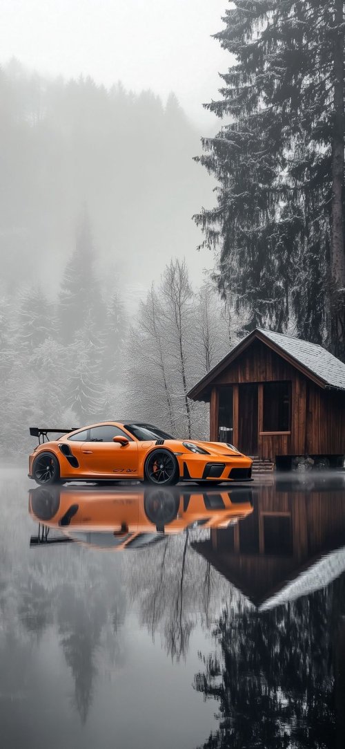 Orange Porsche Winter Lake - Related OpersCraft wallpaper