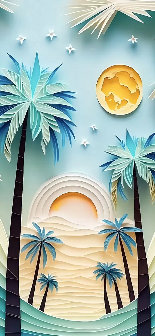 Paper Palm Beach Scene - Related OpersCraft wallpaper