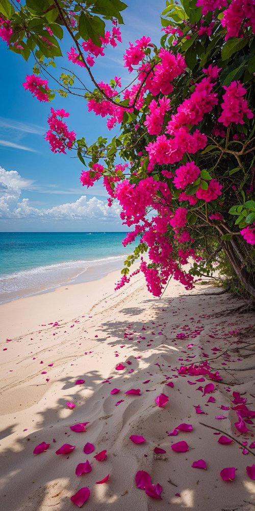 Pink Flowers Beach View
