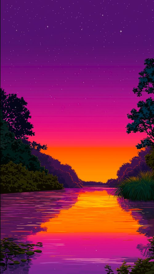 Pixel Art Sunset River - Related OpersCraft wallpaper