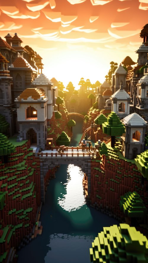 Pixelated Medieval Village - minecraft Wallpaper