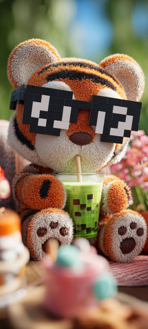 Pixelated Tiger Boba Break - minecraft Wallpaper