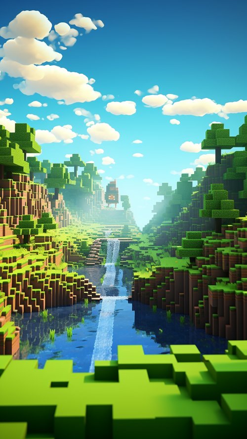 Pixelated Waterfall Landscape - Related StockWalls wallpaper