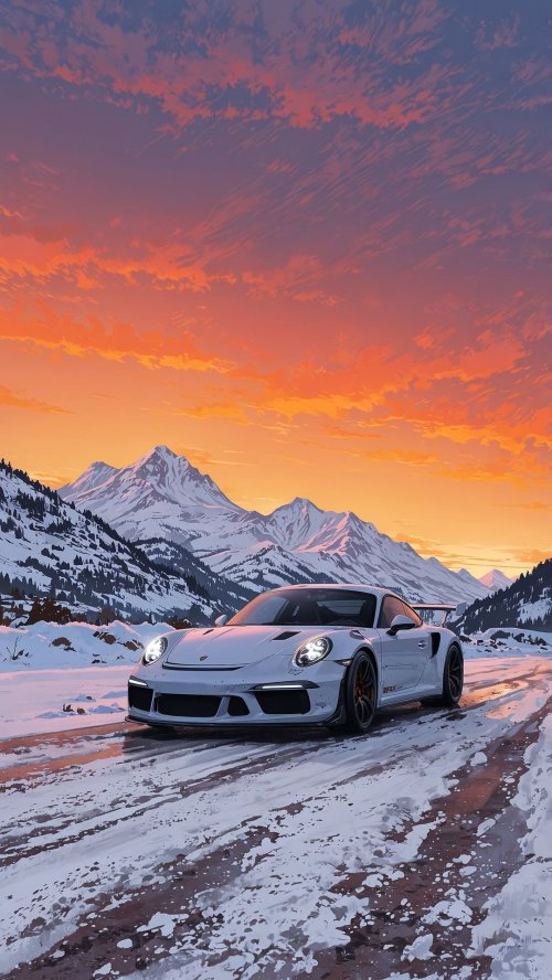 Porsche Winter Sunset Drive - Related OpersCraft wallpaper