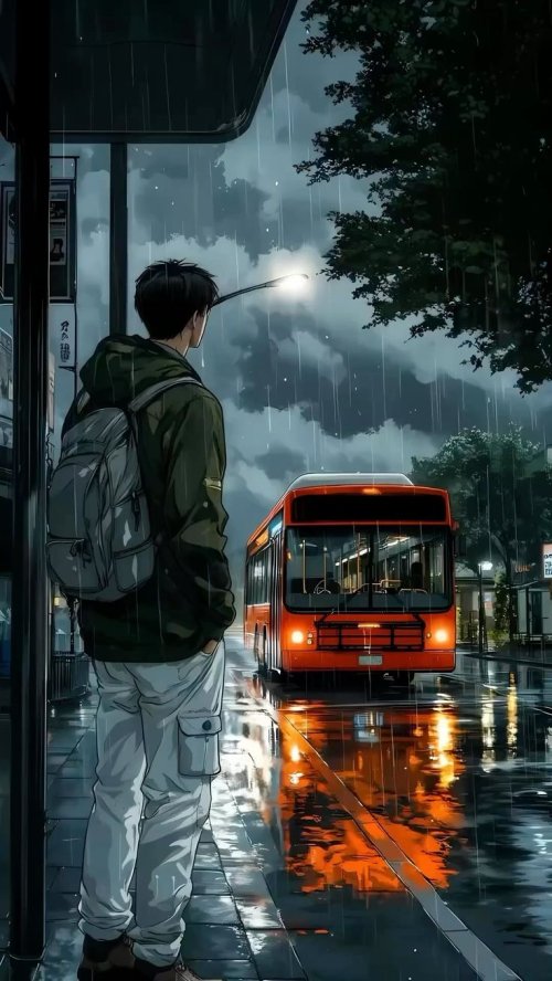 Rainy Bus Stop Anime - Related OpersCraft wallpaper