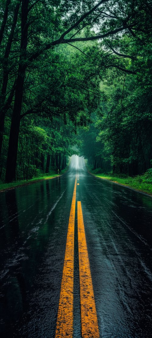 Rainy Forest Road Perspective - Related OpersCraft wallpaper