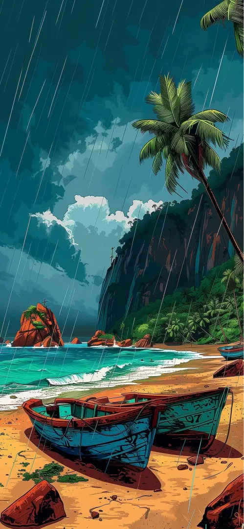 Rainy Tropical Beach Scene - Related StockWalls wallpaper