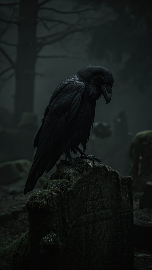 Raven on Mossy Stone
