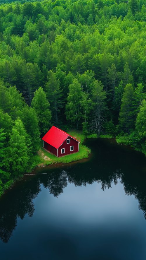 Red Cabin by Lake - Related StockWalls wallpaper