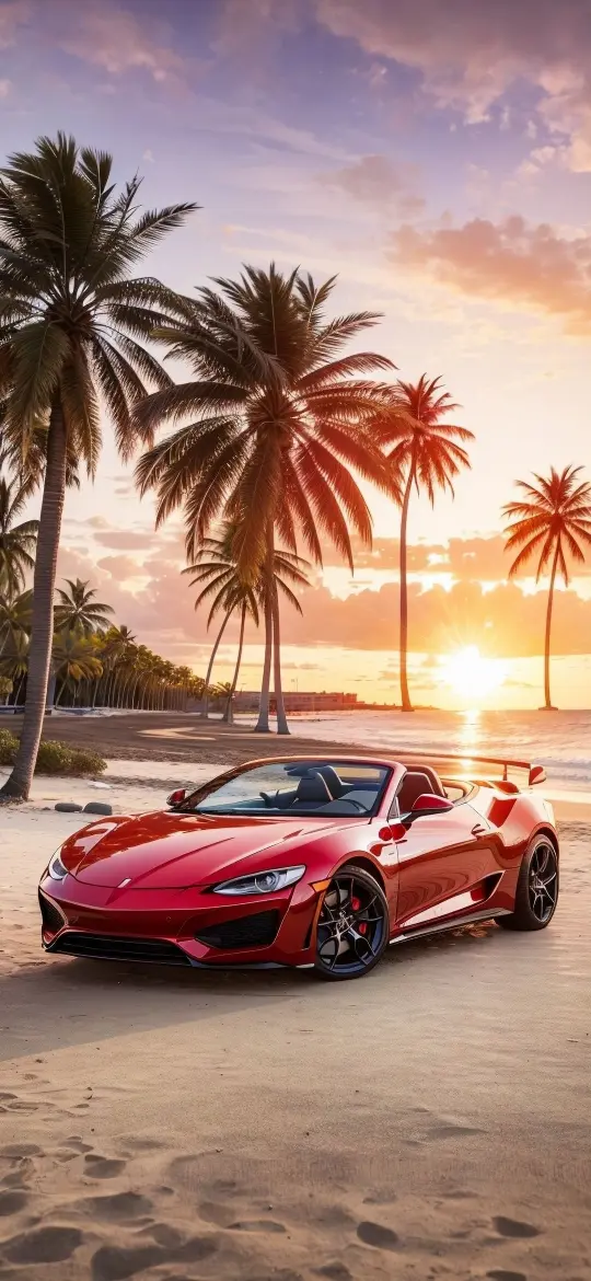 Red Car Beach Sunset - Related OpersCraft wallpaper