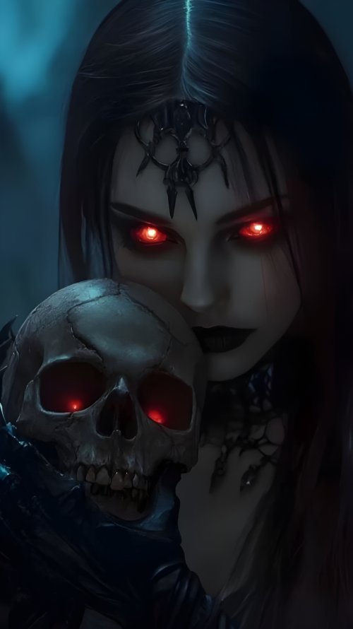 Red-Eyed Skull Maiden - gothic Wallpaper