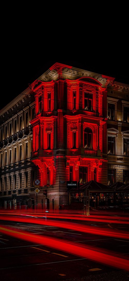 Red Lit Building Night - Related Desktop & Laptop wallpaper