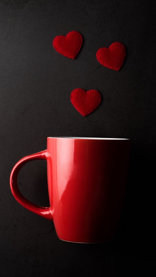 Red Mug and Hearts - random Wallpaper