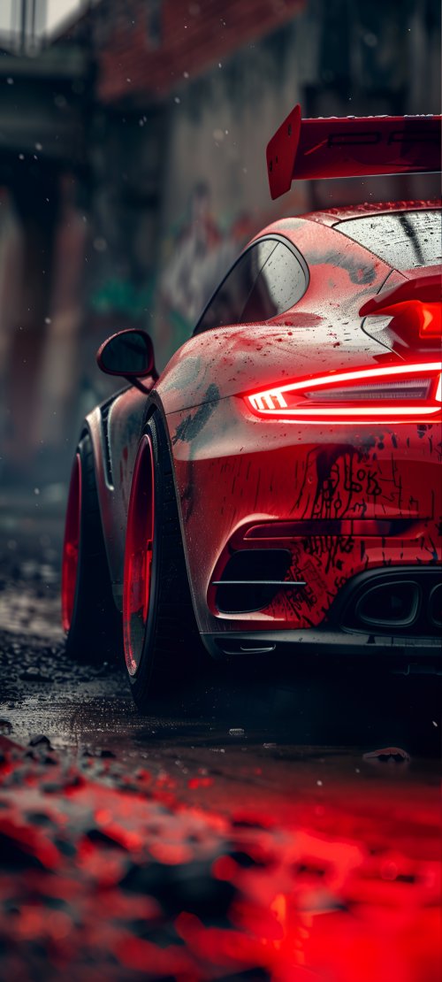 Red Porsche Graffiti Car - Related Darkify wallpaper