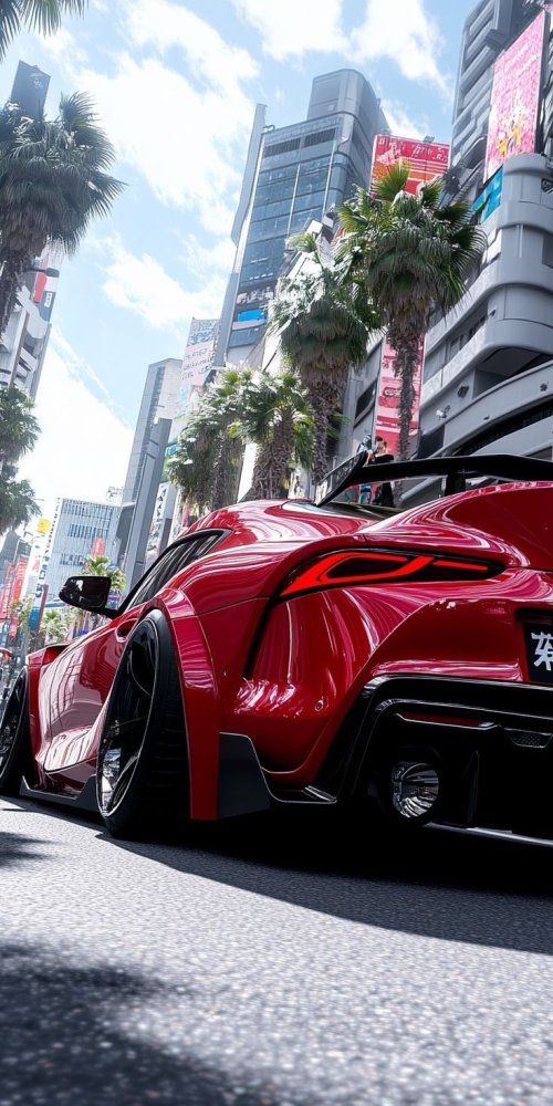 Red Sports Car City - Related Darkify wallpaper