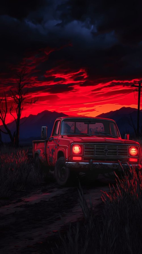 Red Truck Sunset - ghetto Wallpaper