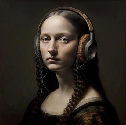 Renaissance Girl with Headphones - art Wallpaper