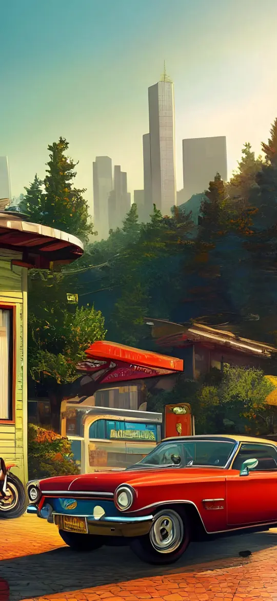 Retro Cityscape Painting - vintage Wallpaper