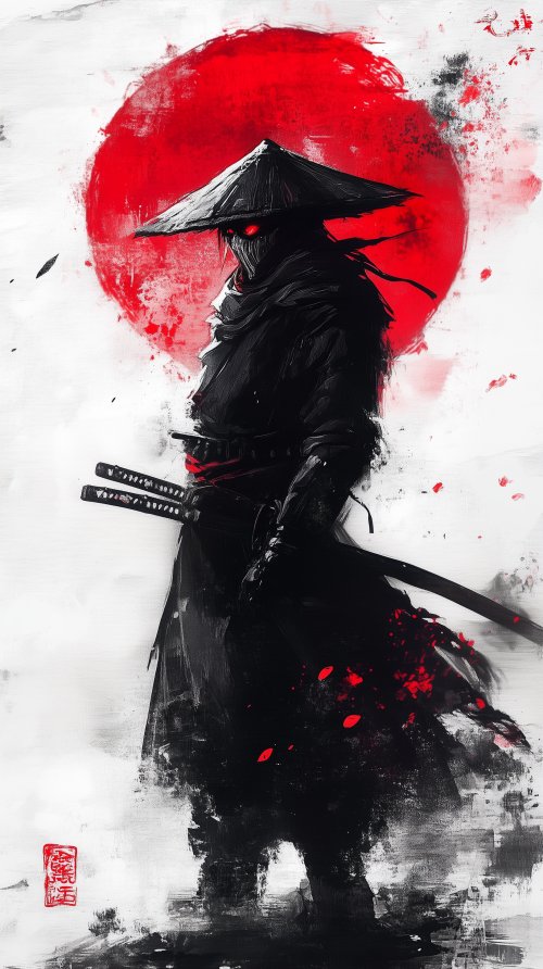 Shadow Samurai Red Sun - art Wallpaper