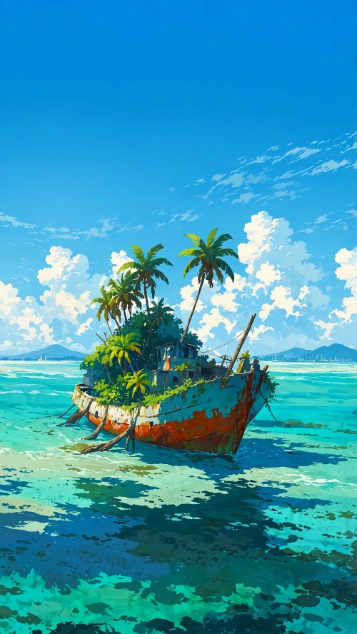 Shipwreck Island Paradise - boat Wallpaper