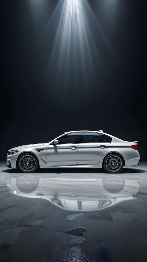 Sleek White Sedan Spotlight - bmw Wallpaper
