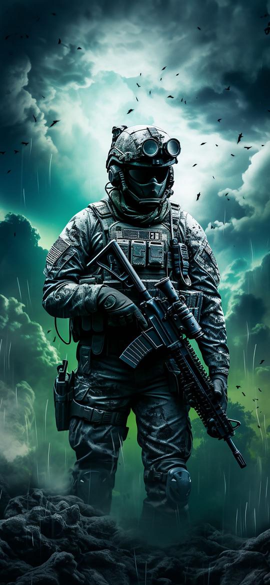 Soldier in Stormy Weather