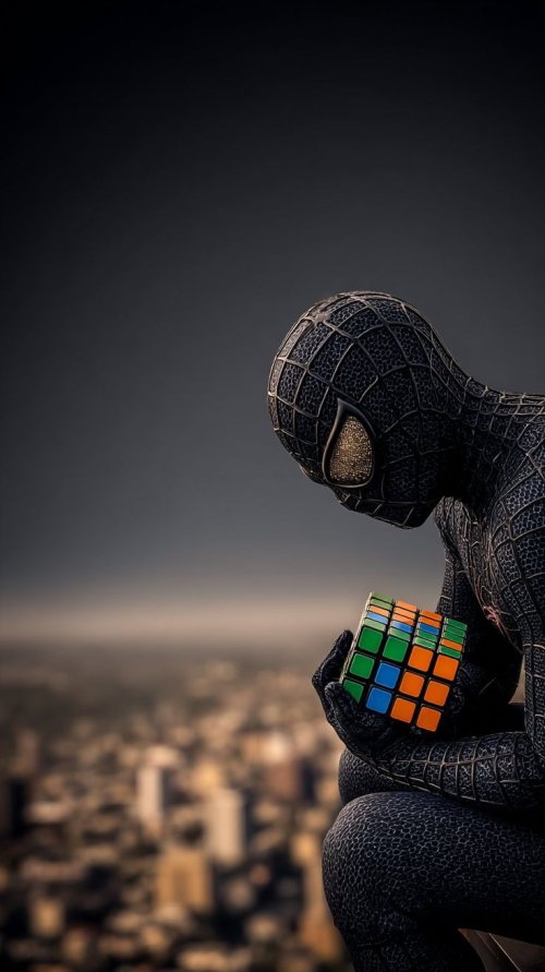 Spider-Man Pondering Rubik's Cube - Related Darkify wallpaper