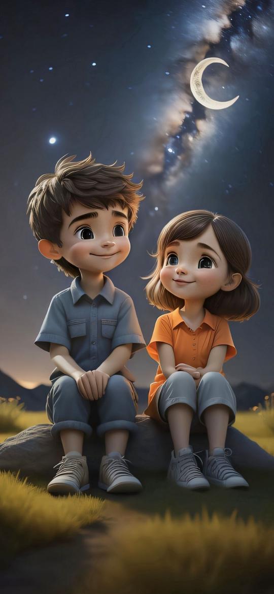 Starry Night Cartoon Friends - cartoon Wallpaper