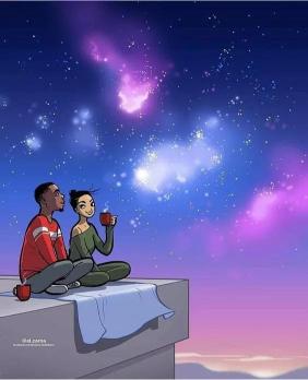Starry Night Rooftop Couple - Related Darkify wallpaper